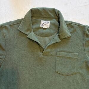 Bearbottom Mens L Terry Cloth Polo Shirt Olive Green Resort Coastal Beach